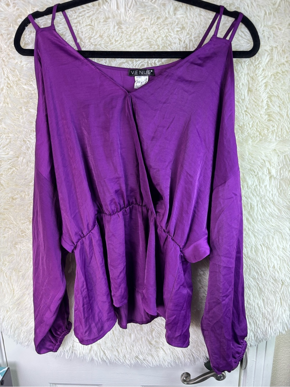 VENUS Vibrant Purple Cold-Shoulder Peplum Tunic - Picture 4 of 15